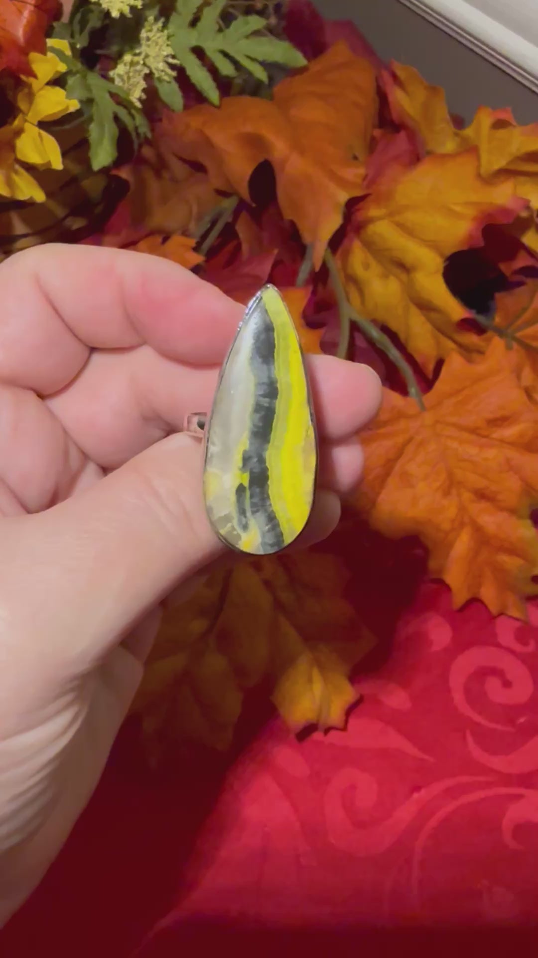 Large Bumblebee Jasper Sterling Silver Ring, size 10
