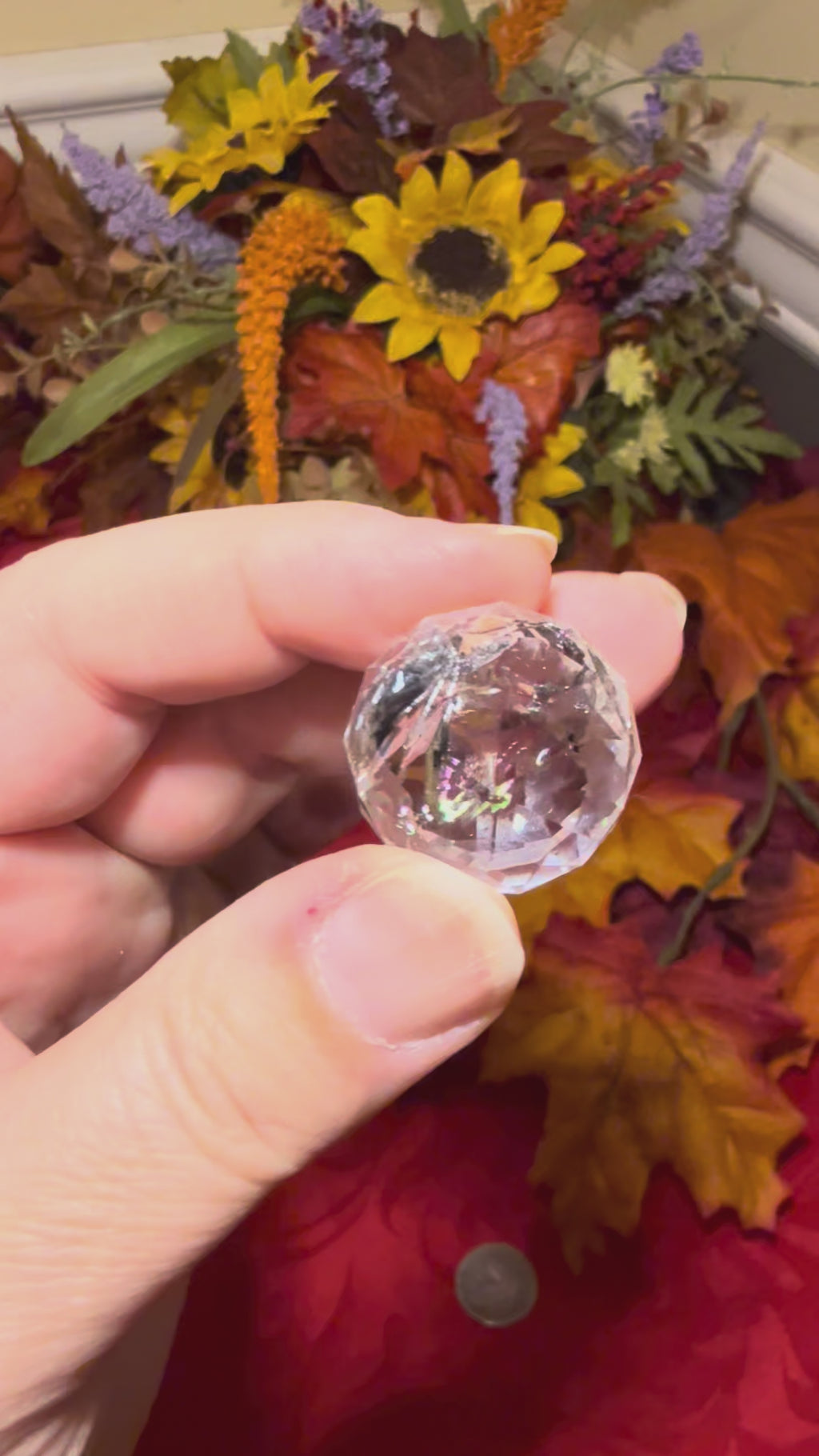 24mm Faceted Clear Quartz Sphere w/Rainbows