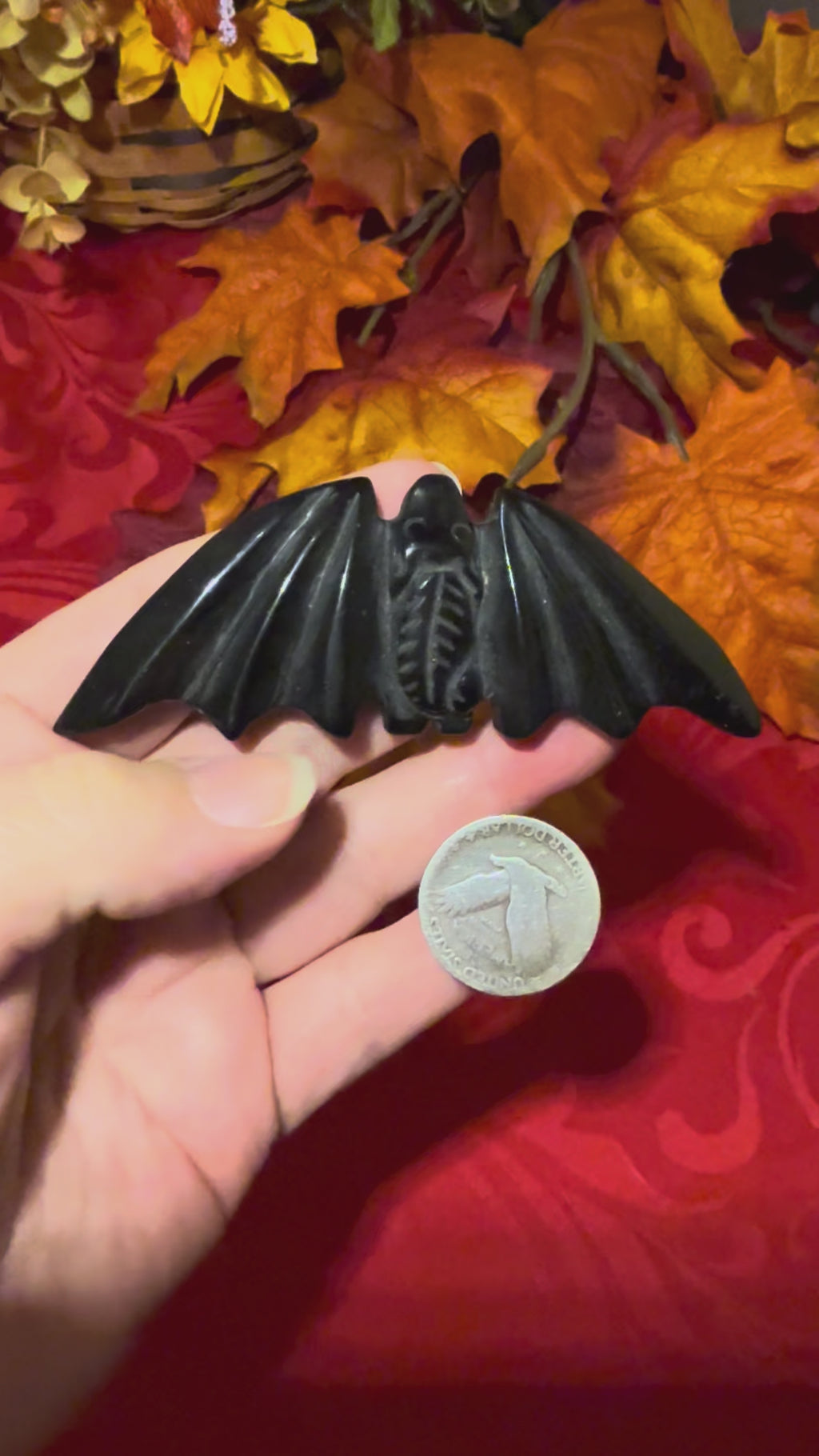 3.75” Black Obsidian Carved Bat