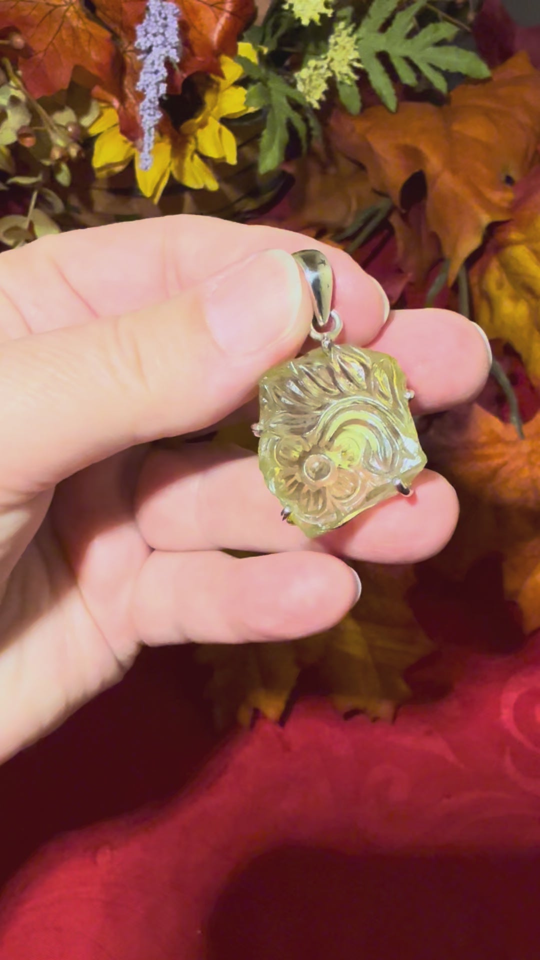 1.75” Carved Lemon Quartz Sterling Silver Pendant