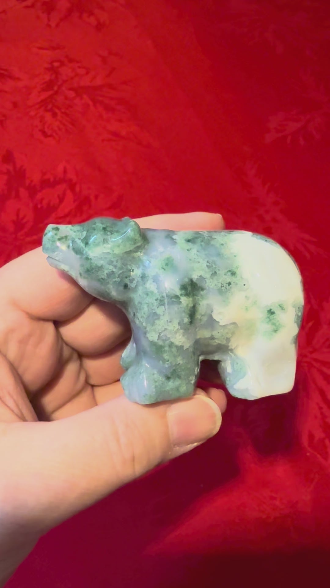 Moss Agate Carved Bear
