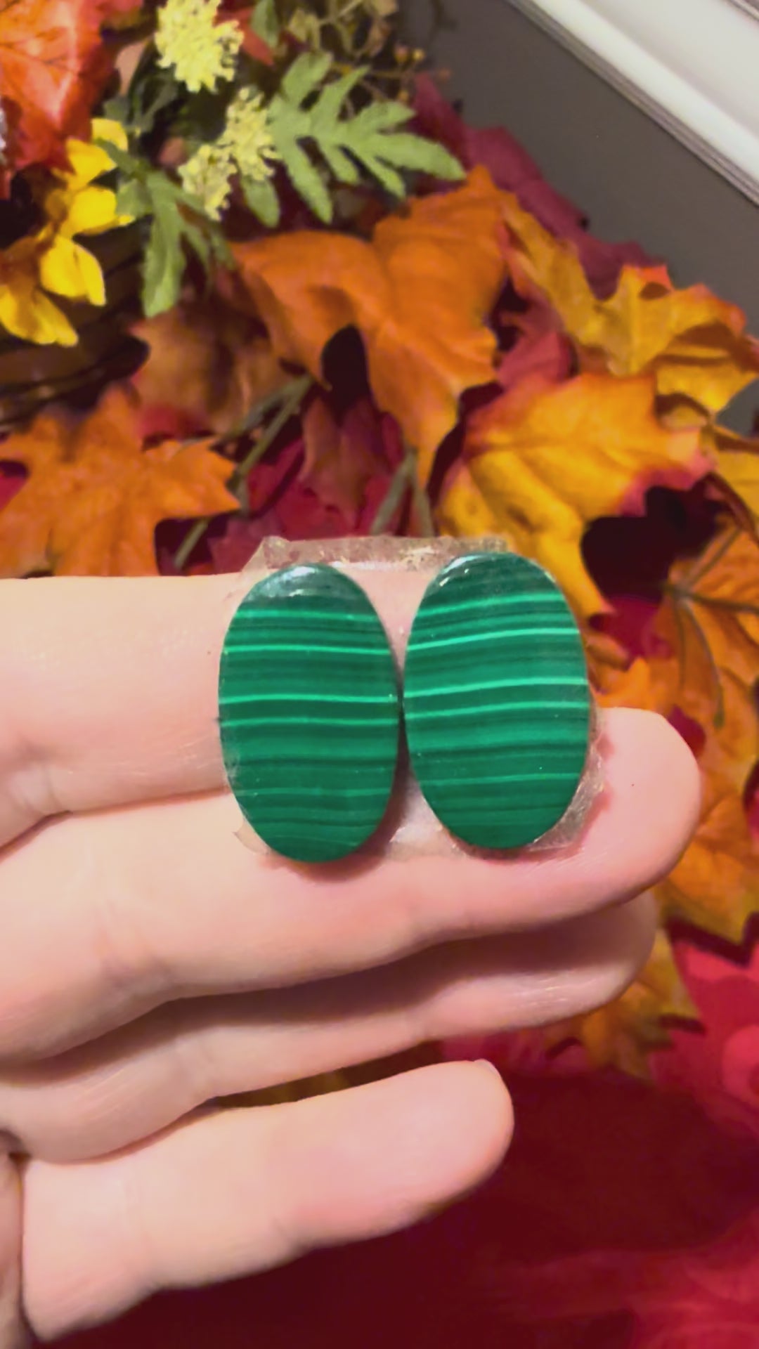 21mm Oval Malachite Cabochon Mated Pair