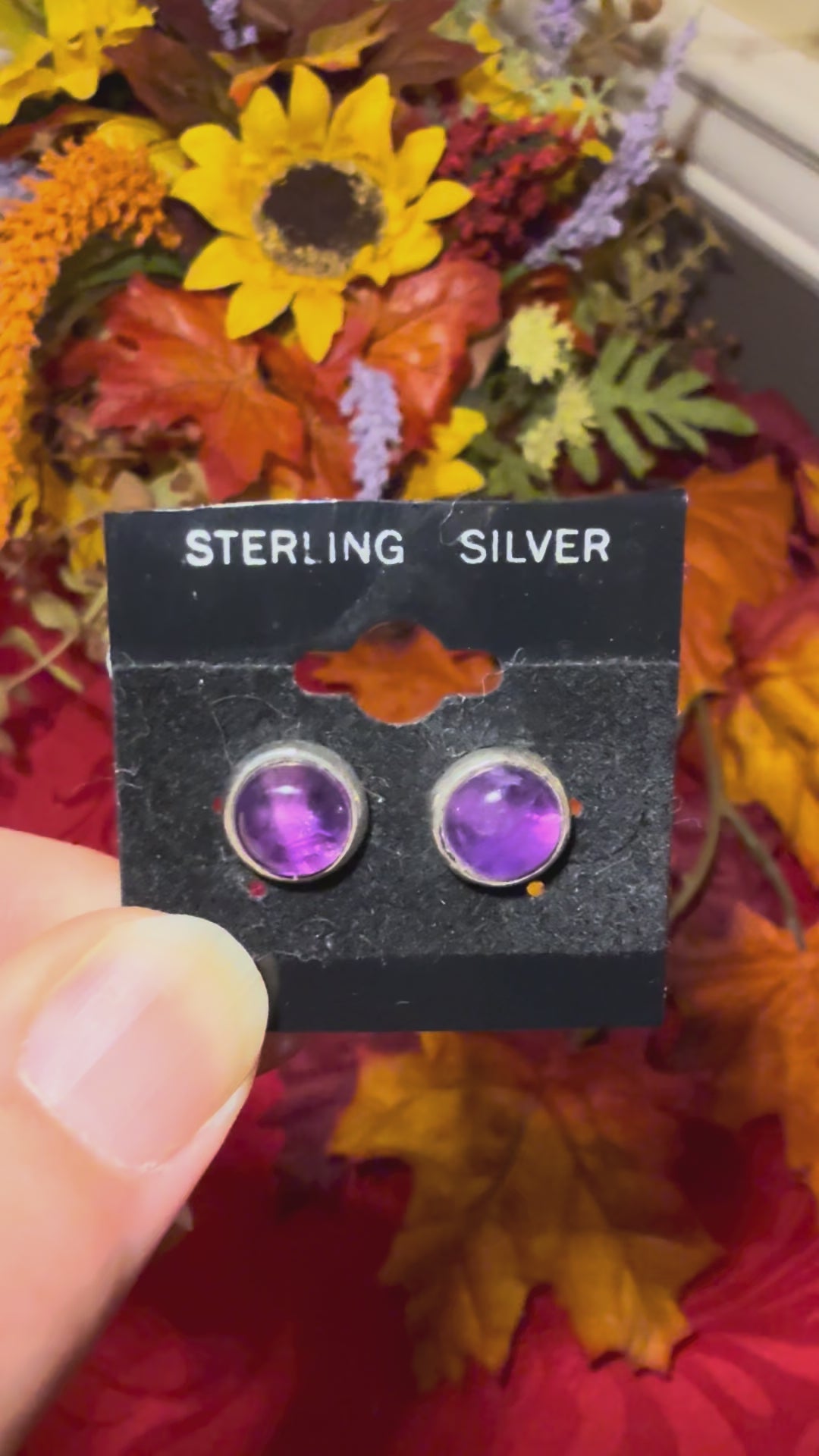 Amethyst Cabochon Sterling Silver Stud Pierced Earrings