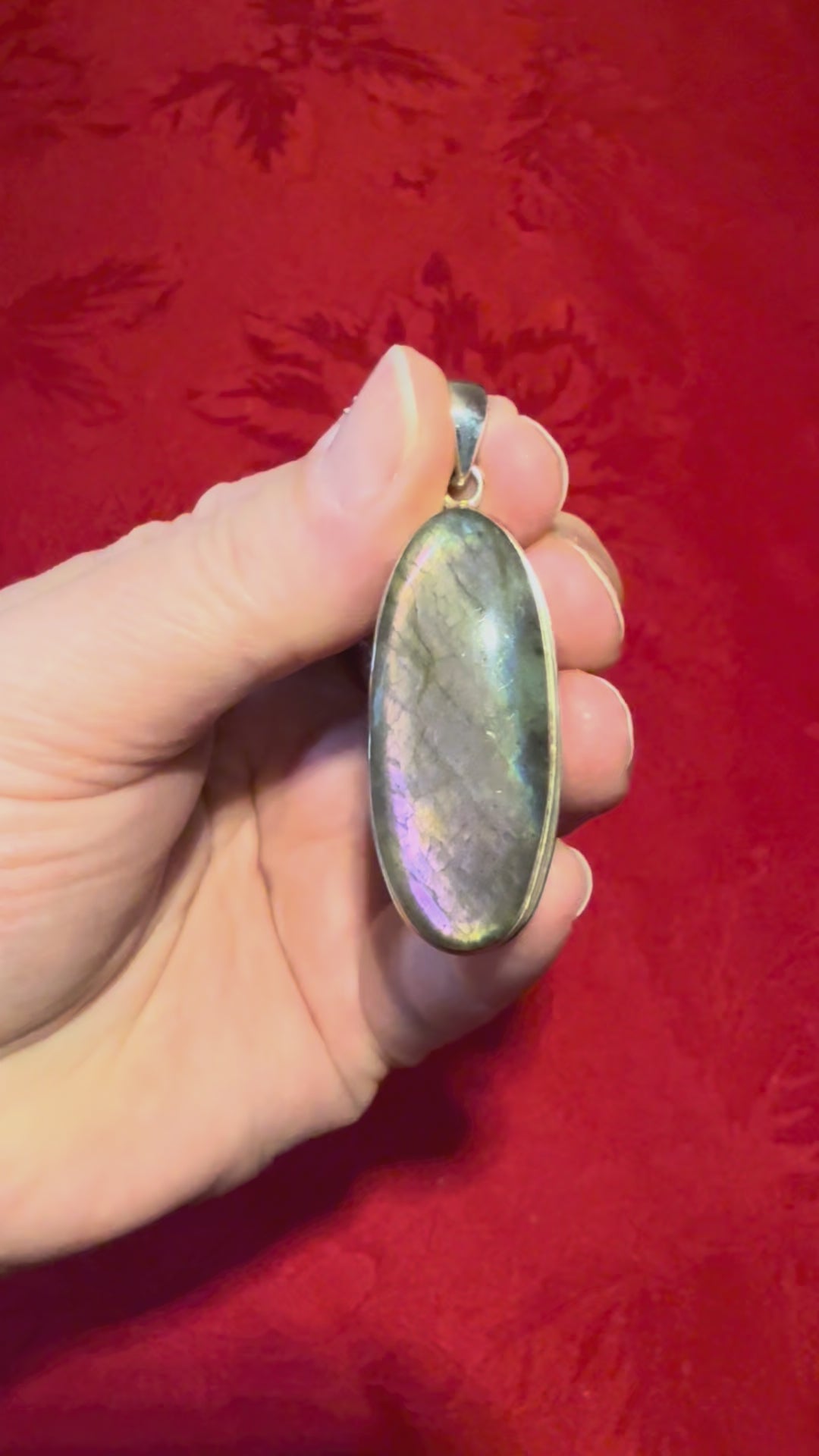 2-1/8” Purple Labradorite Long Oval Sterling Silver Pendant