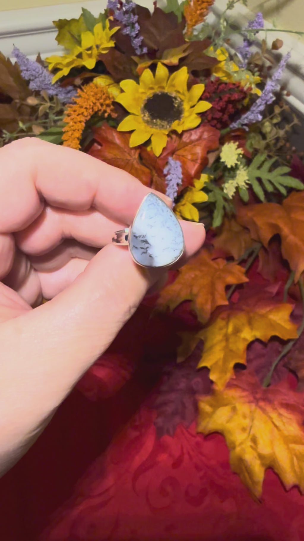 Dendritic Opal Sterling Silver Ring, size 8