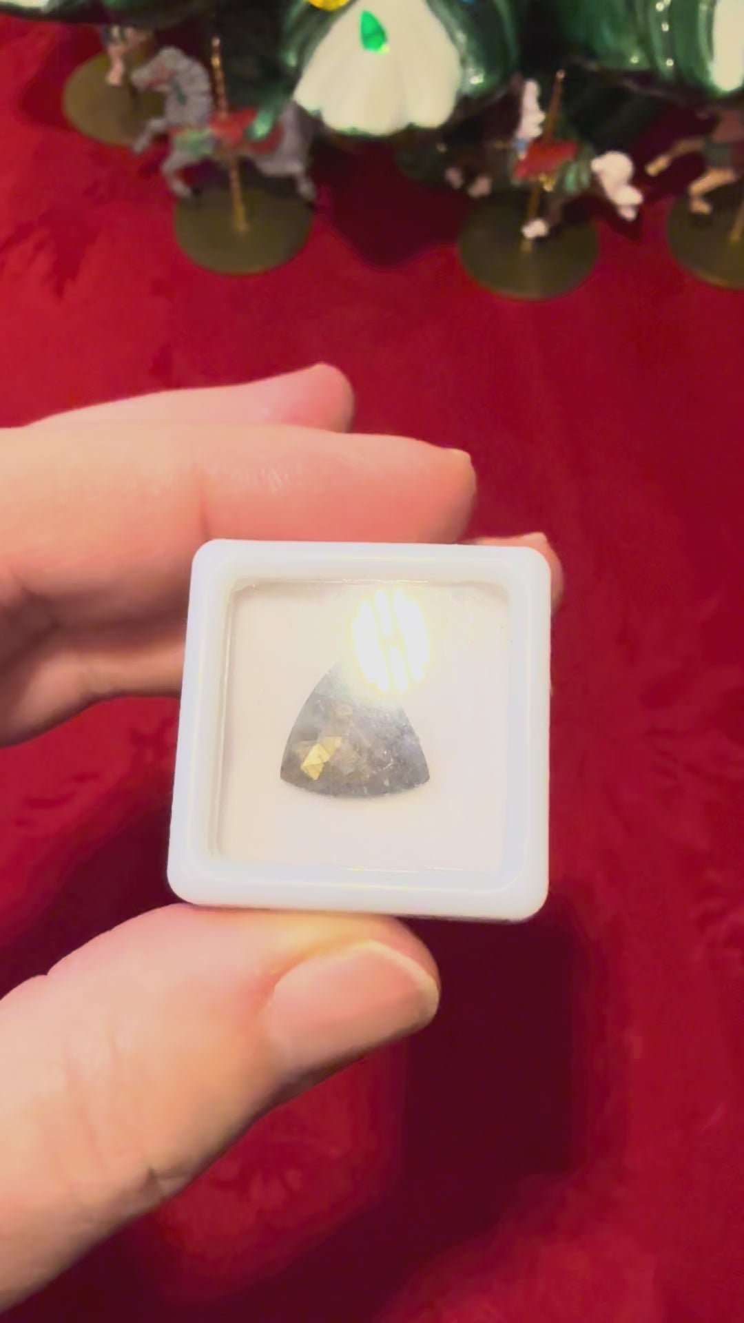 12mm Rosecut Gold Sheen Sapphire Faceted Trilliant in Display Case,