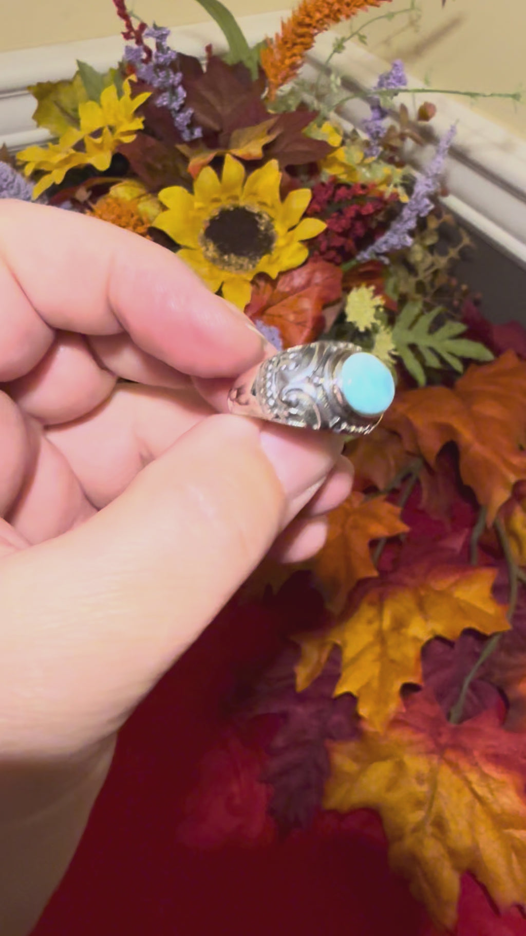 Larimar Sterling Silver Ring, Decorative Mount, size 8