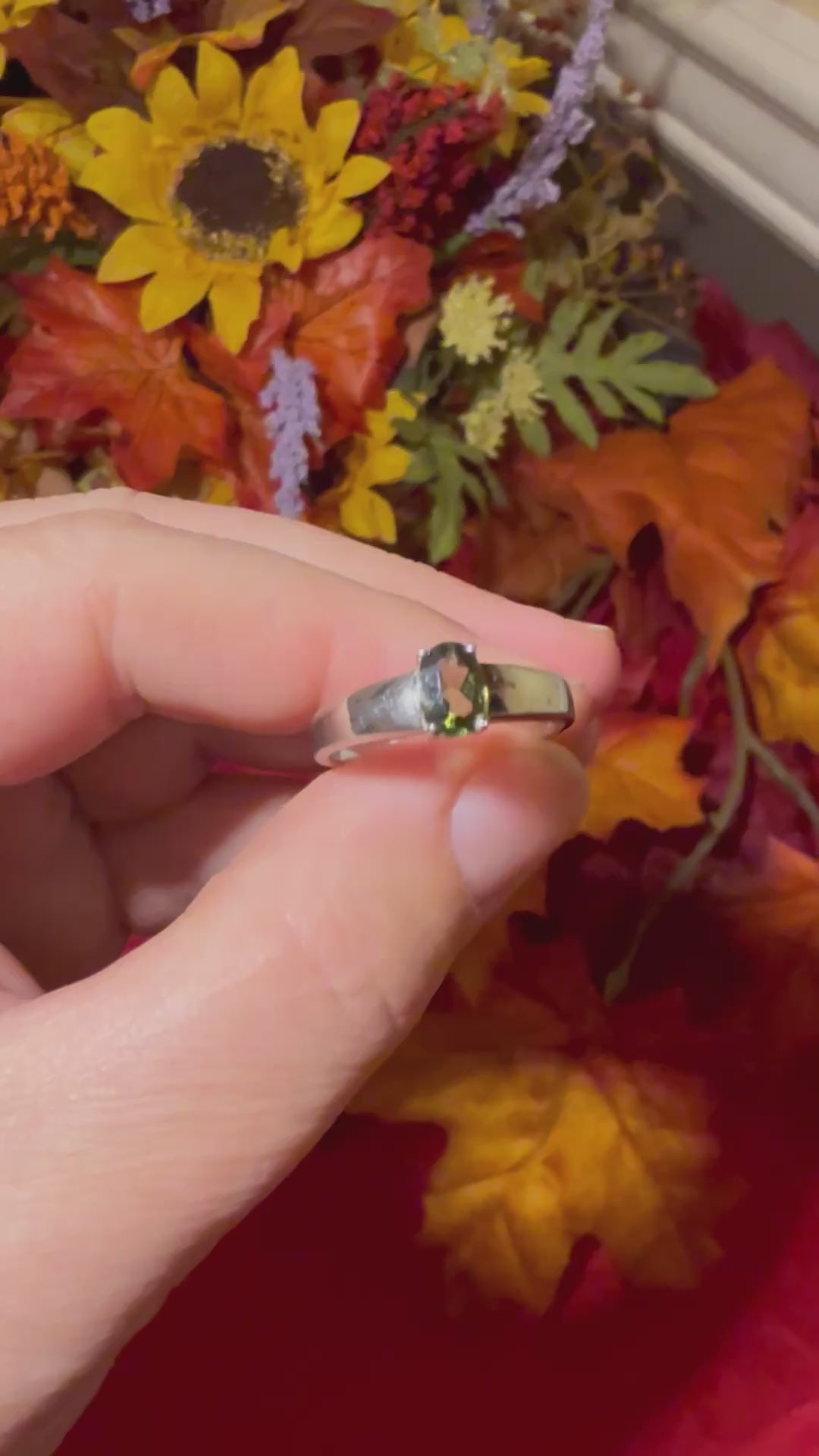 Faceted Genuine Moldavite Rhodium Over Sterling Silver Ring, size 8