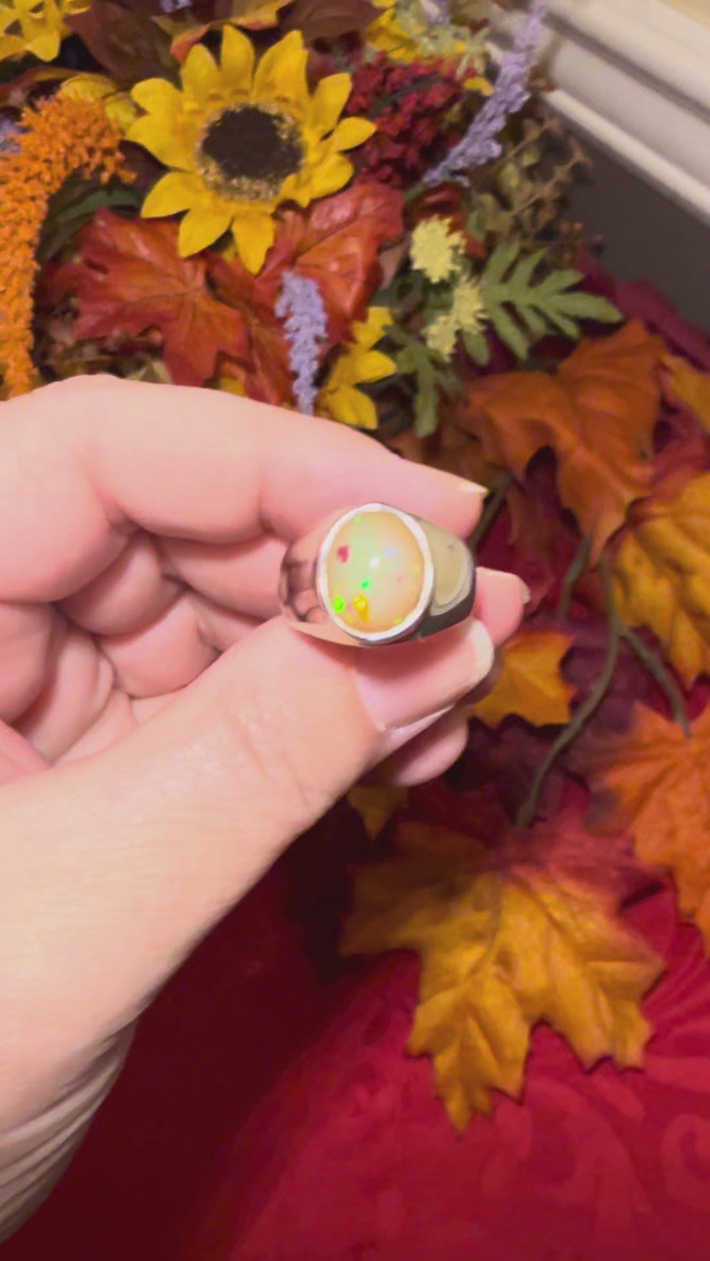 Ethiopian Opal Cabochon Sterling Silver Ring, size 8-1/4