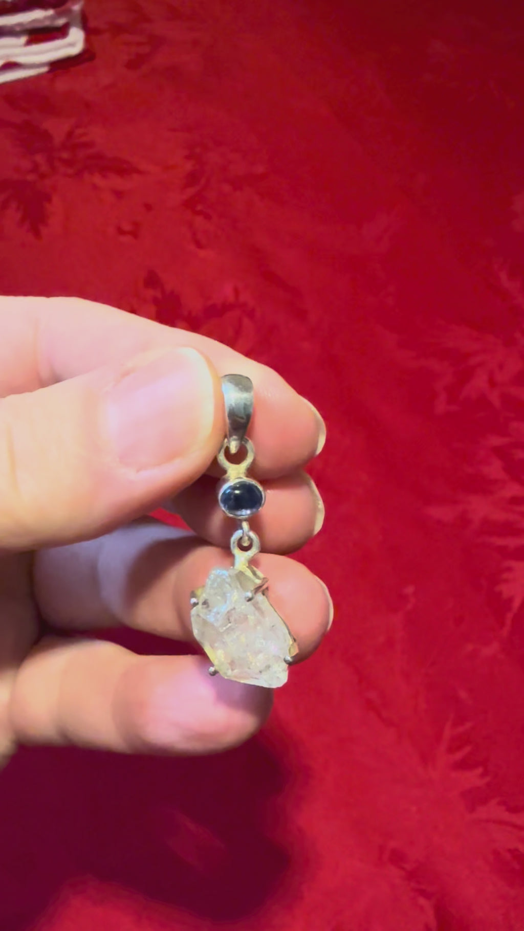 Herkimer Diamond Quartz & Blue Kyanite Sterling Silver Pendant