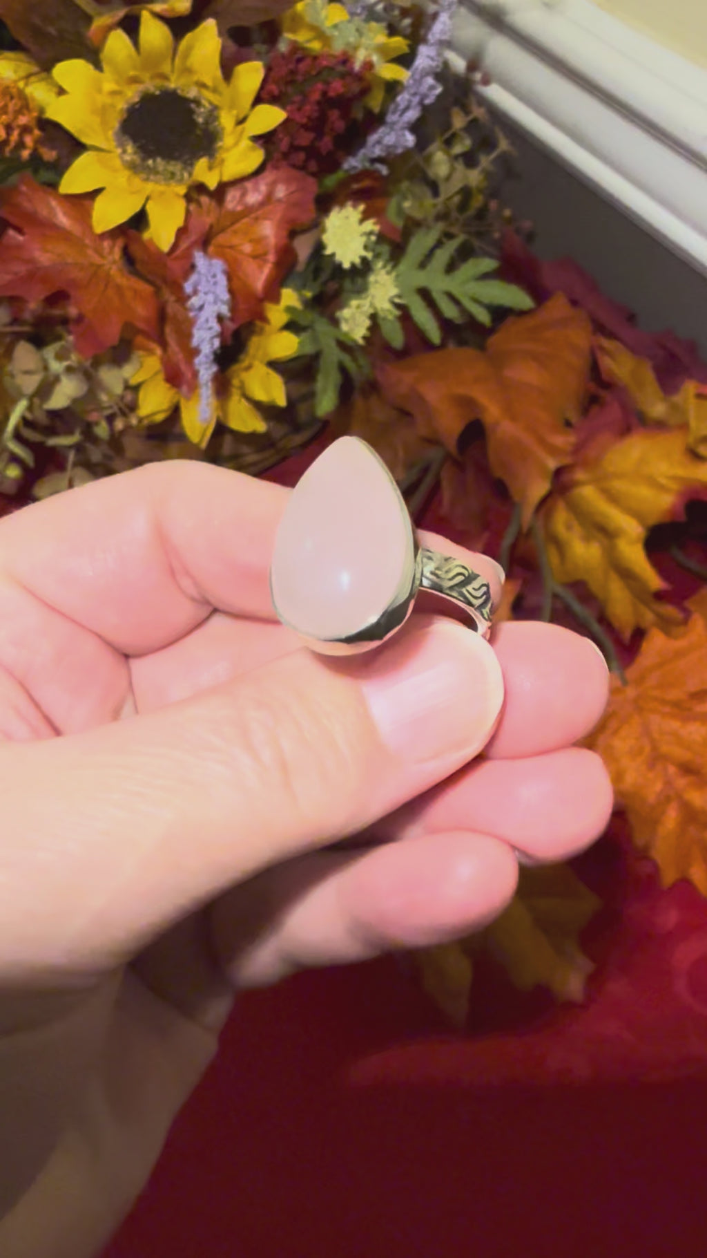 Rose Quartz Sterling Silver Ring, size 9-1/4