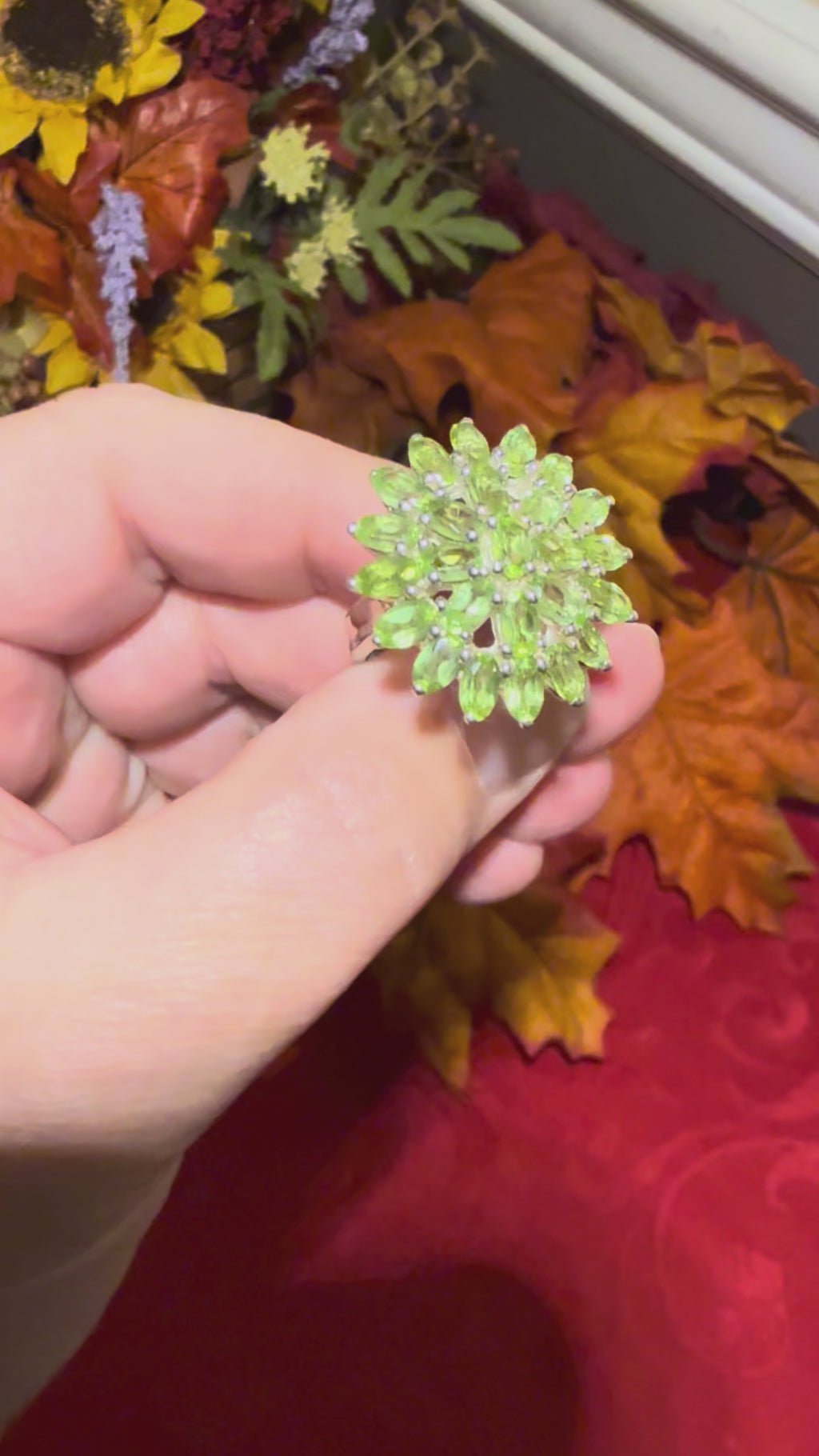Faceted Peridot Sterling Silver Cocktail Ring, size 7