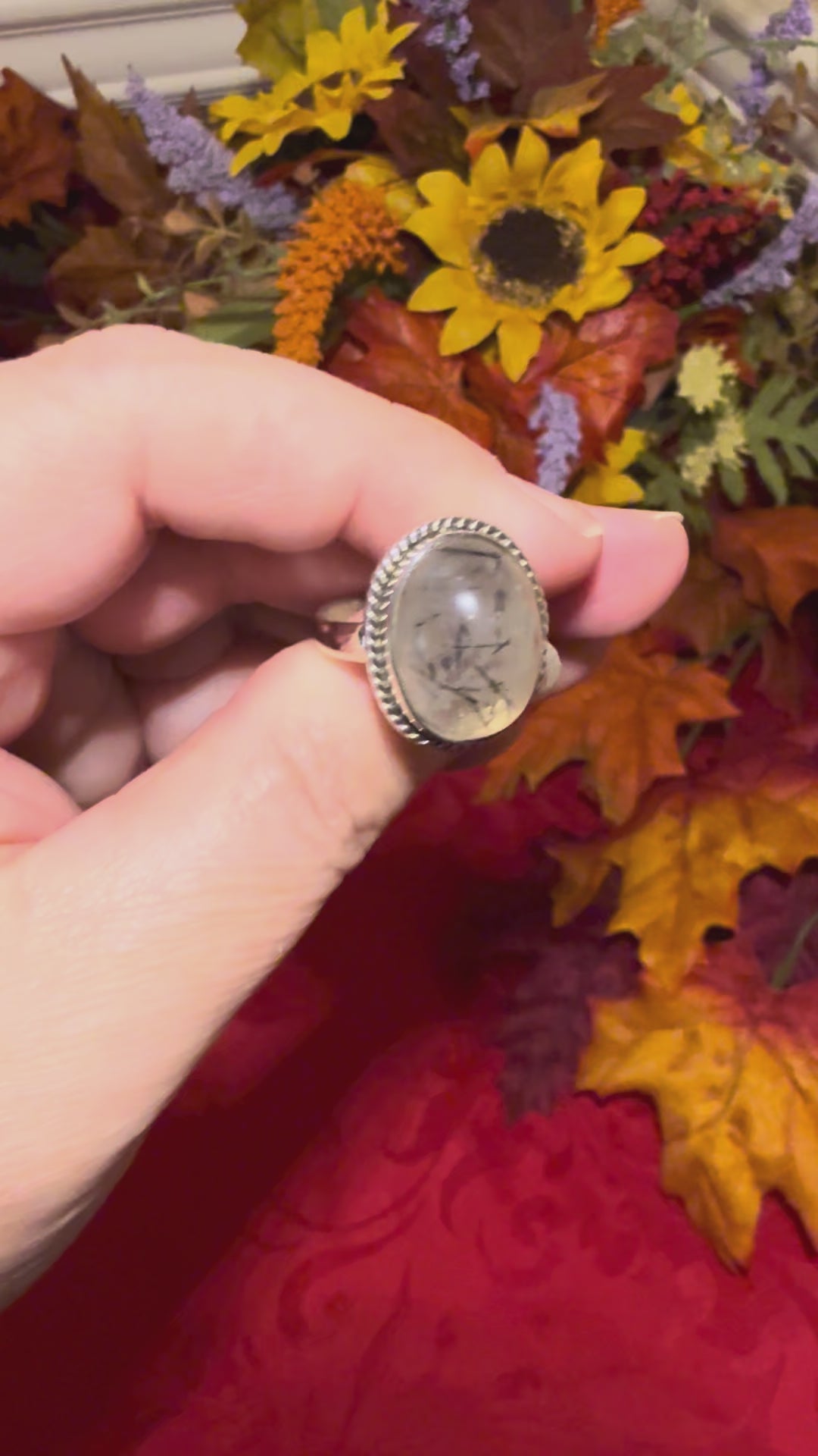 Tourmalinated Quartz Sterling Silver Ring, size 8