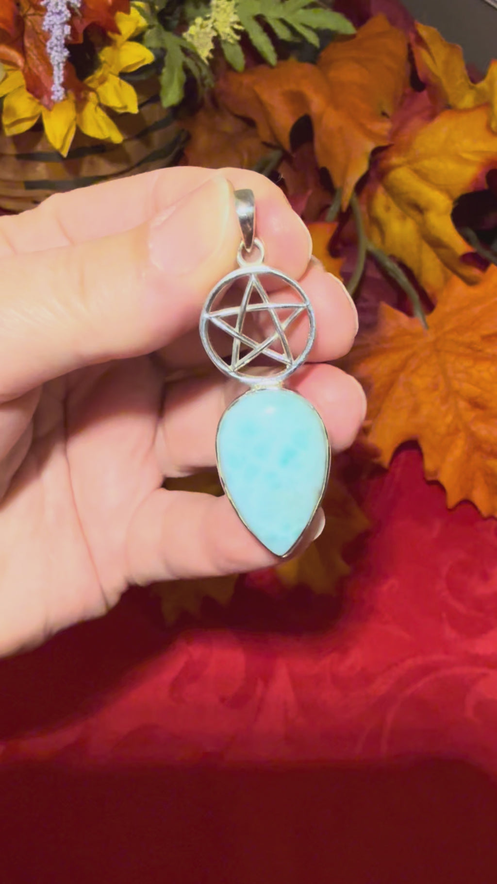2-1/8” Larimar Sterling Silver Pentacle Pendant