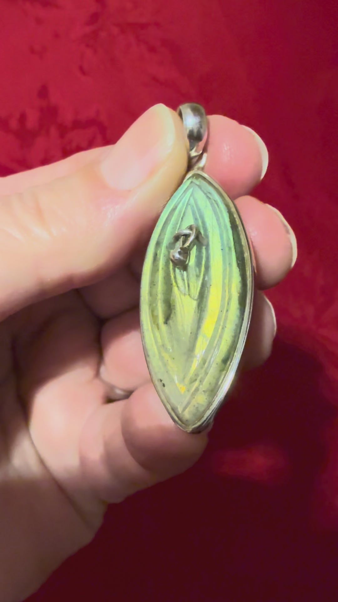 2” Labradorite Carved Pierced Yoni Sterling Silver Pendant