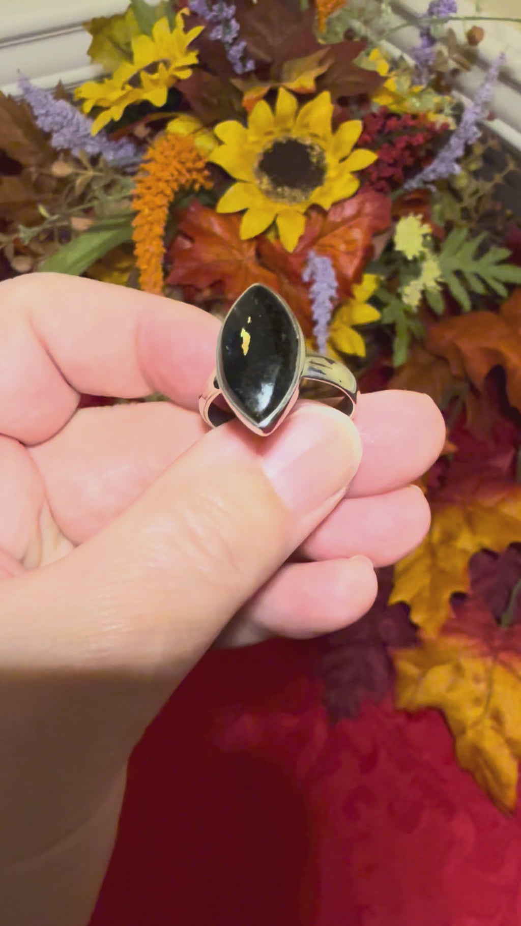 Genuine Nuummite Sterling Silver Ring, size 10-1/4